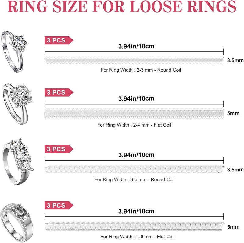 wegoup 8-Pack Ring Resizer for Loose Rings – Adjustable Clear Silicone Non-Slip Ring Sizer and Tightener Guard (4 Sizes) – Spiral Silicone Jewelry Fitter for Men & Women – Makes Rings Smaller - Image 2